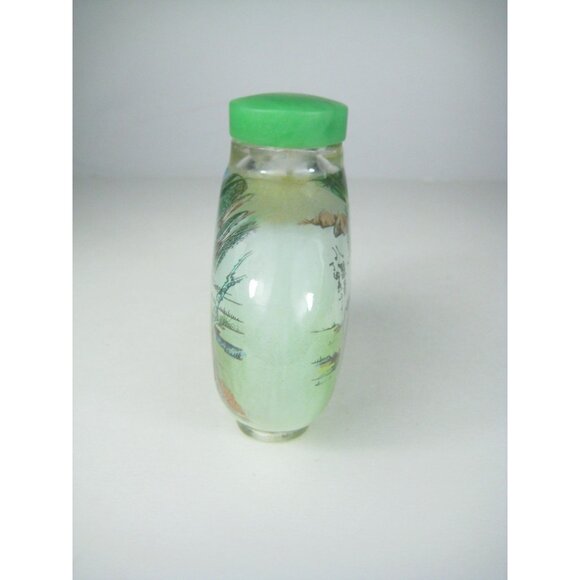 Hand Painted Chinese Reverse Glass Snuff Bottle Cap Box Farm Horses Landscape - Picture 8 of 16